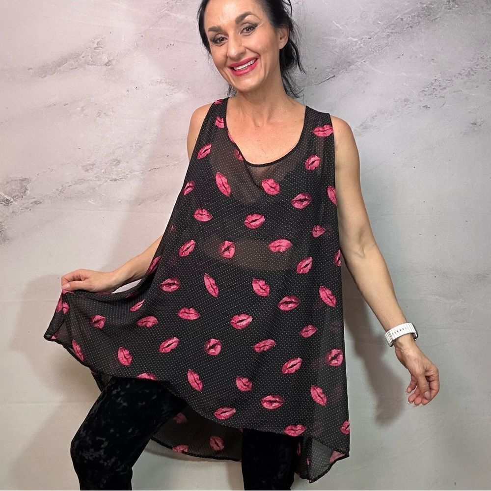 Torrid kiss, polkadot pattern, semi sheer, sleeveless top